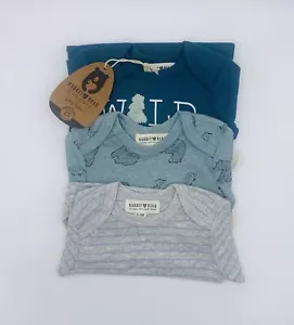 Rabbit + Bear Organic Cotton Long Sleeve Baby Bodysuits 3pc Wild Bear 0-3 Months - Picture 1 of 4