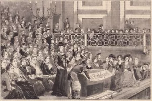 Grabado 1880 - Sufragio para mujer - Rhoda Garrett - Primera tienda de diseño de interiores - Imagen 1 de 4