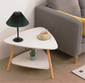 Table Wooden Top Coffee Furniture Living Room Side Storage Shelf Triangle White - Picture 1 of 5