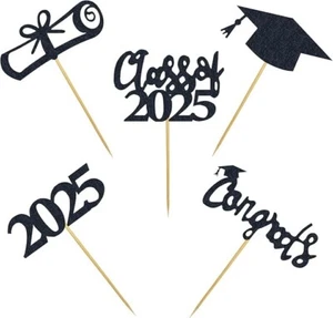30 PCS Graduation Cupcake Toppers 2025 Diploma Grad Cap Cake Toppers Food Picks - Picture 1 of 4