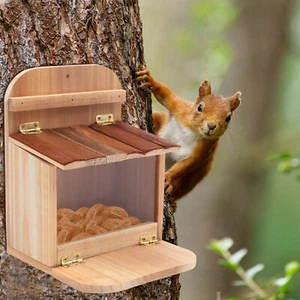 Outdoor Hanging Squirrel Feeder Squirrel Feeding Box Wooden House For Yard Tree - Picture 1 of 14