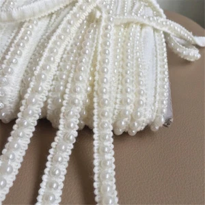 4 Yards Pearl Lace Edge Trim Wedding Ribbon Beaded Applique DIY Sewing Crafts - Picture 1 of 3