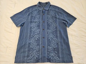 Camicia Tommy Bahama uomo XL manica corta modello bottoni 100% seta blu TU1 - Foto 1 di 20