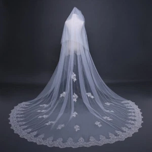 Cathedral Wedding Veil White Long Sequins Lace Edge Bridal Accessories 2024 - Picture 1 of 6
