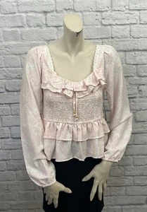 DEREK HEART WOMEN'S PINK FLORAL PRINT LONG SLEEVE CROP TOP SIZE L - Picture 1 of 5