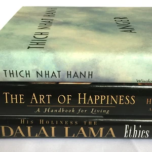 3 ART OF HAPPINESS ETHICS DALAI LAMA ANGER THICH NHAT HANH HARDCOVER BOOK LOT - Picture 1 of 19