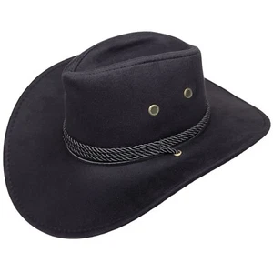 Black Cowboy Hat Cowgirl Chin Strap Rope Western Costume Faux Suede 990600 - Picture 1 of 15