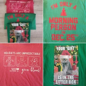 3er Pack lustige Weihnachtsshirts Größe M rot grün Katze Urlaub Morgenmensch - Bild 1 von 11