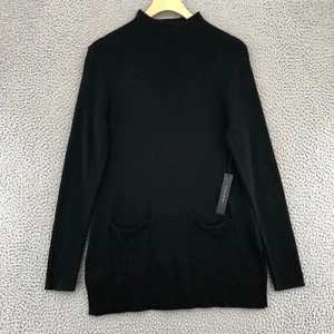 Tahari Sweater Womens Small Black Merino Wool Blend Mock Neck Tunic Pockets NWT - Picture 1 of 11