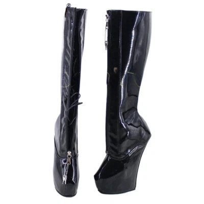 20cm Heelless Horse Ponying Hoof Heels Lockable Zipper Platform Knee High Boots - Image 1 of 4