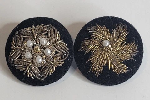 Vintage Black Velvet and Gold Thread Buttons Lot of Two Cover