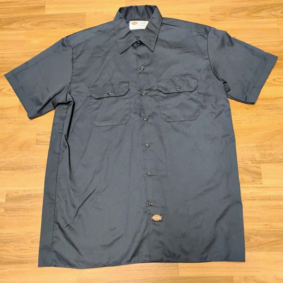 Camisa de Trabajo Dickies Para Hombres Manga Corta Talla L Mezcla de Algodón Dos Bolsillos Azul Marino NUEVA Foto 1 de 4