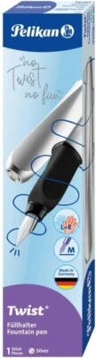 Caneta-tinteiro Pelikan Twist prata média nova na caixa - Imagem 1 de 4