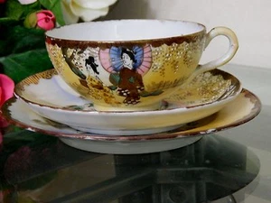 ANTIQUE CUP ,SAUCER AND SMALL PLATE GEISHA DESIGN (TRIO) - Picture 1 of 10