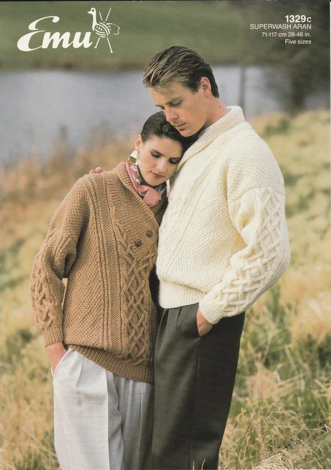 Knitting Pattern Emu 1329c Ladies Mens Superwash Aran Sweater Sizes 28" - 46"  - Image 1 of 1
