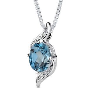 1.5 carat Oval London Blue Topaz Gemstone Pendant Necklace Sterling Silver