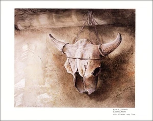 Cuernos de calavera de vaca 1987 estampado vintage Texas ganado rancho decoración del sur oeste - Imagen 1 de 3