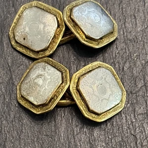 Antike Manschettenknöpfe 14 Karat Weißgold vorne Belais Talon Griff H9 - Bild 1 von 17