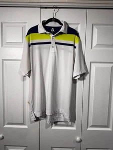 ¡NUEVA CAMISA DE GOLF MEDIANA FOOT JOY BLANCA con RAYAS AZULES/VERDE LIMA! - Imagen 1 de 3