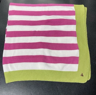 Baby Gap Talla Única Bebé Manta Tejida Rosa Blanco Raya Verde Tejido Ribete Oso Foto 1 de 3