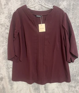 Blouse femme manches volantes rouge foncé Bloomchic taille 12 neuve avec étiquettes - Photo 1/5