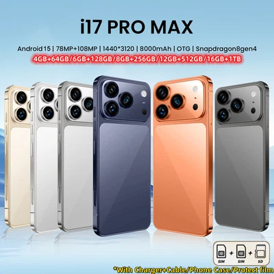 NEW i17 Pro Max 16+1TB 8000mAh 7.3-inch 5G Android Phone Global Unlock Dual SIM - Image 1 of 4