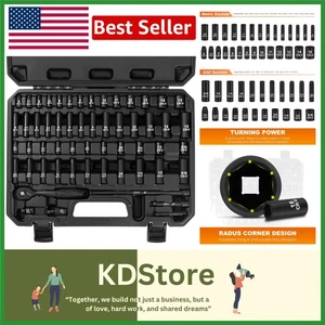 56-Piece SAE & Metric Socket Set with Chrome Vanadium Durability - Picture 1 of 9