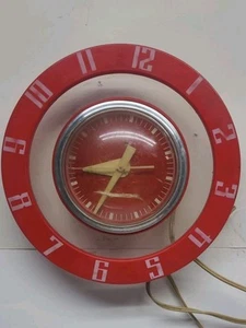 Vintage ART DECO SPACE AGE MCM Telechron Red Plastic Wall Clock 2H39 DOME - Picture 1 of 6