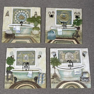 C. Winterle Olson 3D Bathroom Wall Art Plaques Set of 4 Resin Vintage Decor - Picture 1 of 8