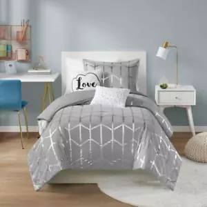 Intelligent Design Comforters Twin-XL Microfiber Geometric Metallic Soft Gray - Picture 1 of 8