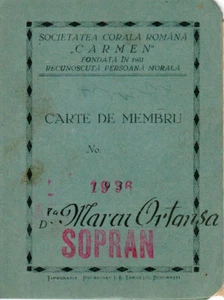 Romania, 1936, Vintage Member Card, French Consulate Visa - "CARMEN" Choral Soc. - Picture 1 of 3