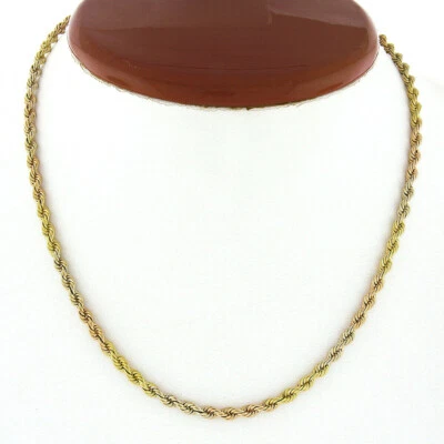Unique 14k Tri Color Gold 15.5" 3.2mm Solid Rope Link Chain Choker Necklace Foto 1 de 4