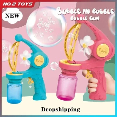 Blowing Large Bubbles Automatic Bubble Gun with Liquid Toys Soap Machine Outdoor - Bild 1 von 4