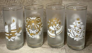 Culver 22-Karat Gold & White Frosted Christmas Highball Glasses MCM - Set of 4 - Picture 1 of 11