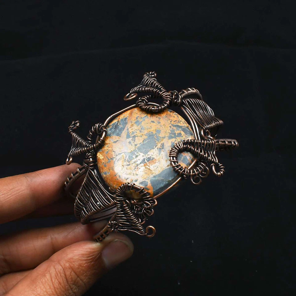 Pilbara 碧玉宝石民族手工铜线手镯珠宝 50 克 SB 818 — 第 1/1 张图片