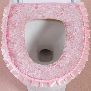 Velvet Toilet Seat Cover Ruffle Warmer Mat cover Zipper PU Leather Back Decor - Picture 1 of 15