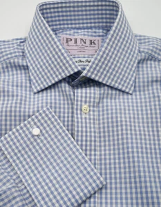 NWT Thomas Pink London Superfine 170s Blue Check FC Shirt Made n Ireland 14.5x32 - Picture 1 of 4