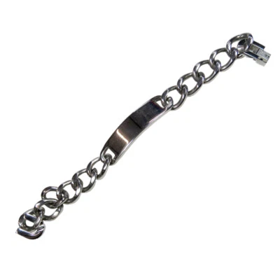 Pulseira de identificação masculina de aço inoxidável polido - Imagem 1 de 2