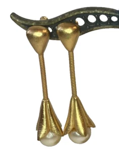 Vintage Ohrringe Tulpe Kunstperlen Ohrhänger Pfosten goldfarben Modeschmuck - Bild 1 von 13