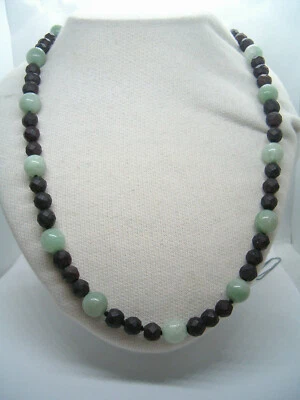 Collana in GIADA e GRANATO naturali - chiusura in Argento 925 - pietra dura - - Immagine 1 di 4