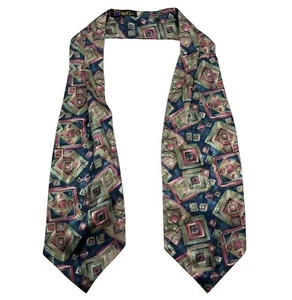 DANIEL Men's Polyester Silk Ascot Cravat LUXURY Blue Green Geometric EUC - Picture 1 of 3