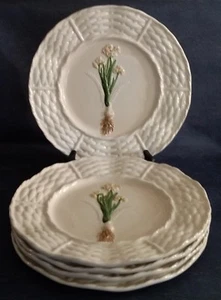 World Market ~ Set of 5 ~ 11" POTTERY PLATES ~ Basketweave Border ~ Narcissus - Picture 1 of 7
