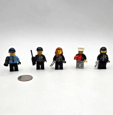 LEGO CITY Police Cops Law Minifigure Lot x5 Male Female w/ Accessories -  Town - Image 1 of 4