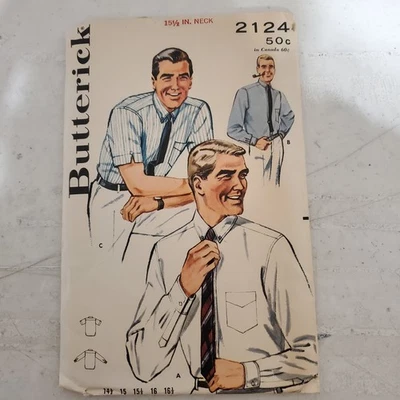 Vtg Butterick Pattern 2124 Mens Dress Shirt Button-Down 15.5 Neck Med CUT 1970s - Image 1 of 3