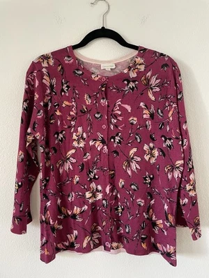 Suéter cárdigan floral rosa 100 % lana merino grande para mujer Garnet Hill nuevo sin etiquetas Foto 1 de 4
