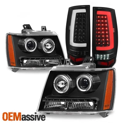 Faro negro proyector halo LED para Chevy Tahoe Suburban 07-14 + luz trasera de tubo Foto 1 de 4