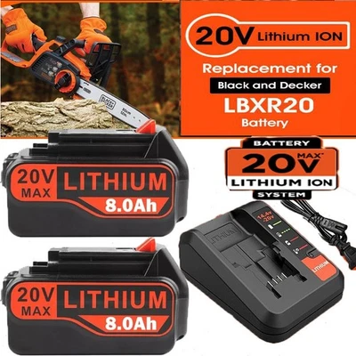 BLACK+DECKER 20V 8.0Ah MAX Lithium-ion Battery for Black and Decker 20 Volt LBXR20/Charger