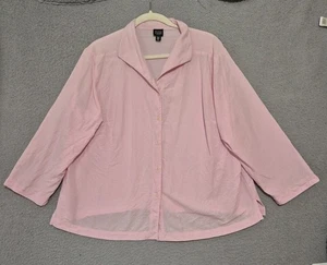 Top para mujer Eileen Fisher de algodón rosa texturizado a rayas con cuello abotonado 1X - Imagen 1 de 8