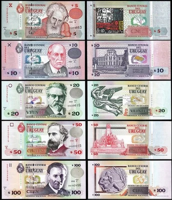 Uruguay 5 Pcs UNC Set, 5 10 20 50 100 Pesos 1998 2000 - Image 1 of 4