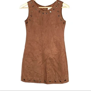 Ella Moss brown faux suede sleeveless 70s style shift dress juniors size 14 B96 - Picture 1 of 5